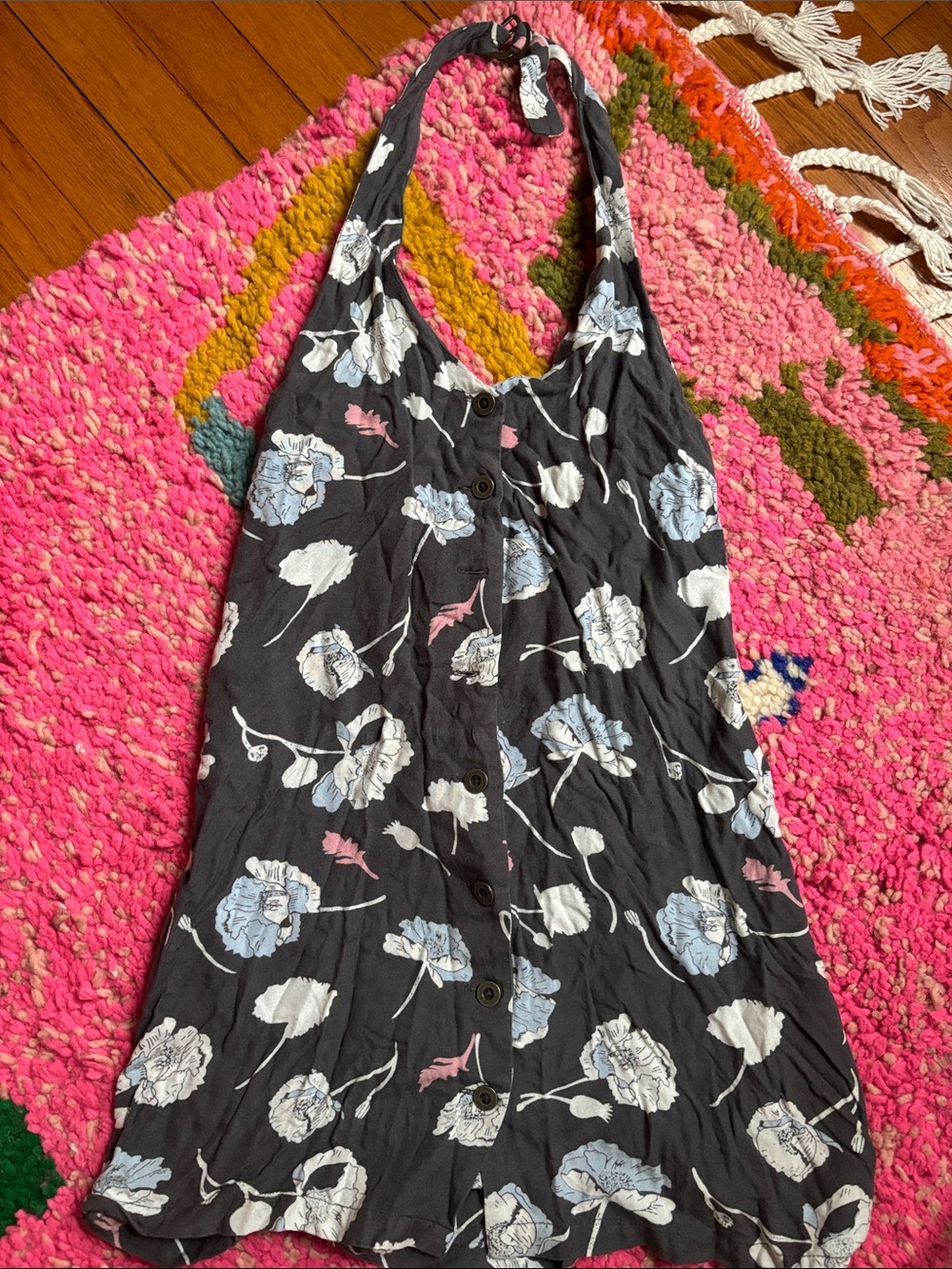 RVCA Black Floral Halter Button-Front Tank